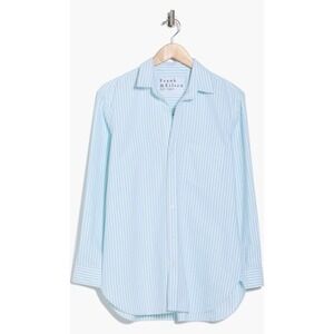Frank & Eileen Boyfriend Button‎ Up Long Sleeve Collared Shirt Blue Stripes Sz L
